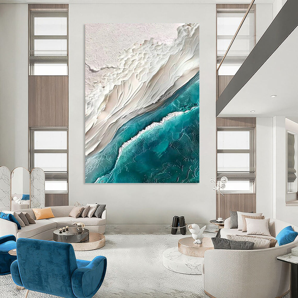 White Sand and Turquoise Sea Impasto - Textured Landscape Painting On Canvas DKH1394