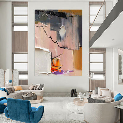 “Pink Abstract Story - Pink, Orange, Purple Geometric Abstraction” Painting On Canvas DTP270