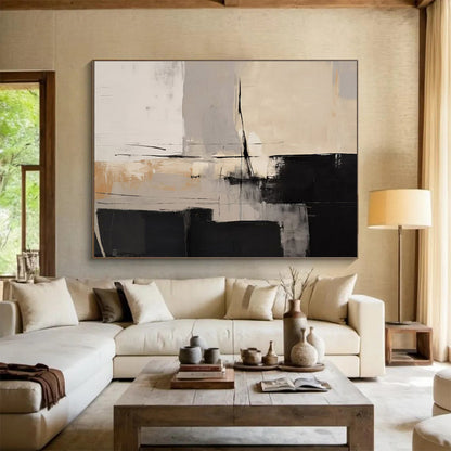 Neutral Tones Abstract Geometric Shapes Painting On Canvas DKH241