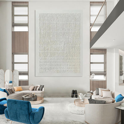 “White Textured Stripes - Minimalist Rhythm” Painting On Canvas DKH1129