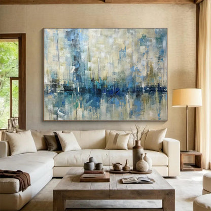 “Blue and Beige Abstract Marina” Painting On Canvas DKH166