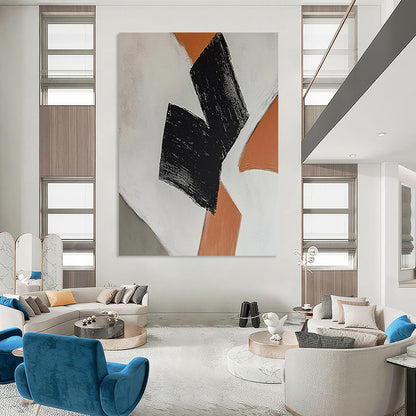 “Black - Orange Geometric Shapes” - Minimalist Abstract Painting On Canvas DTP111