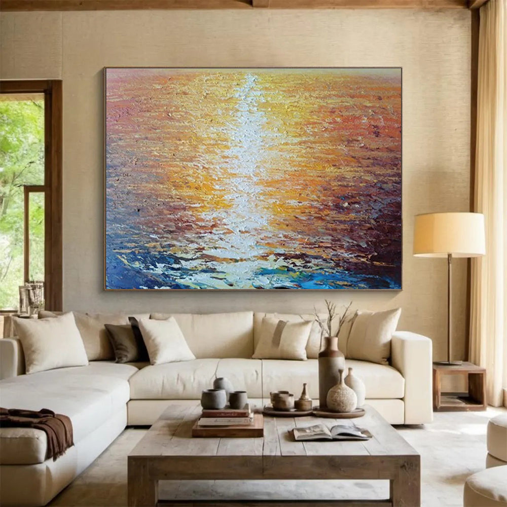 Sunset Glow on Water - Impasto Seascape Painting On Canvas DKH637