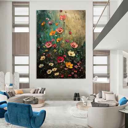 “Wildflower Symphony” - Colorful Floral Field Impasto Painting On Canvas DKH1554