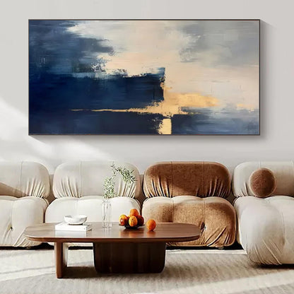 Navy, Gold & White Cross - Abstract Expressionist Acrylic On Canvas CT1311