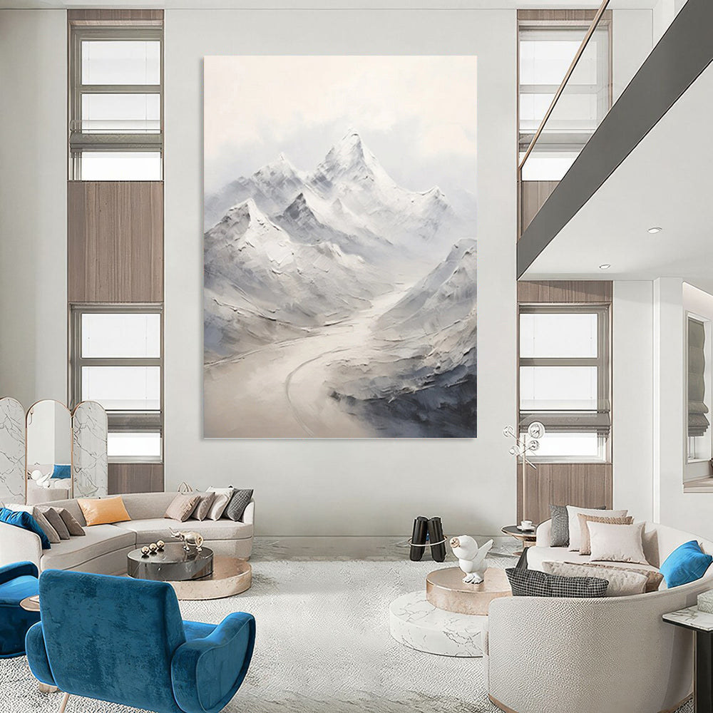 Snowy Mountain Range with River - Abstract Landscape Painting On Canvas DKH1264
