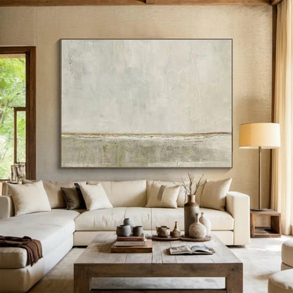 “Subtle Horizon” - Gray, Brown, White Minimalist Landscape Painting On Canvas DKH736
