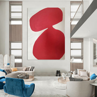 “Red Organic Shapes on White” - Minimalist Abstract Painting On Canvas DKH1079