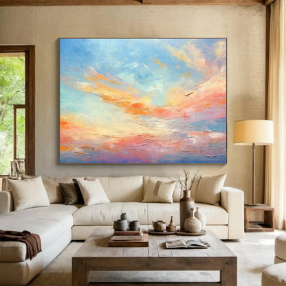 Soft Blue Sky and Colorful Clouds “Blush Sky Dreams” Painting On Canvas DKH116