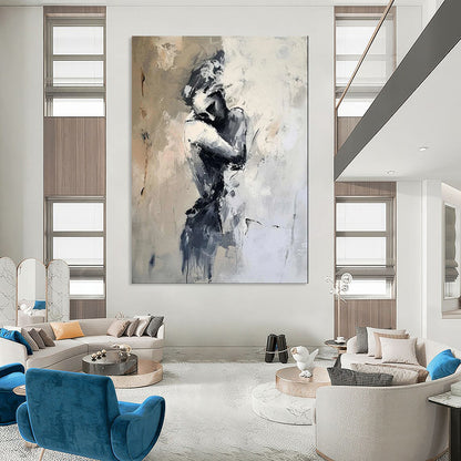 Monochrome Tones, Contorted Figure - "Inner Struggle" - Abstract Figurative Painting CT1832