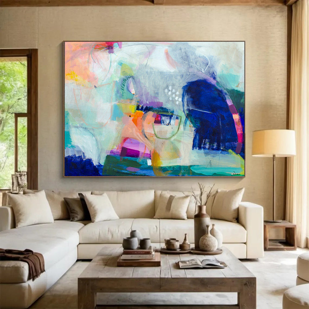 “Colorful Abstract Fusion - Pastels and Bold Hues in Dynamic Forms” Painting On Canvas DKH026