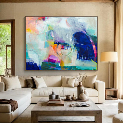 “Colorful Abstract Fusion - Pastels and Bold Hues in Dynamic Forms” Painting On Canvas DKH026