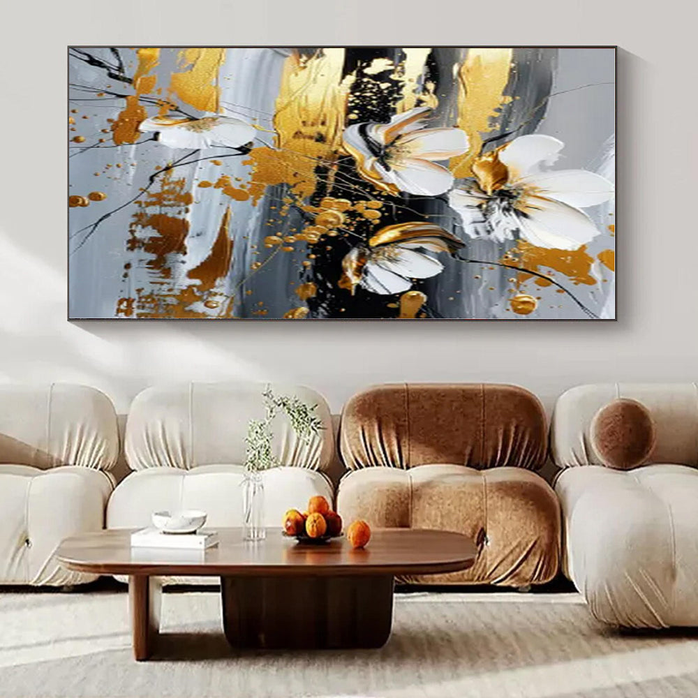 Gold - Accented White Flowers II - Abstract Floral Mixed - Media CT1255