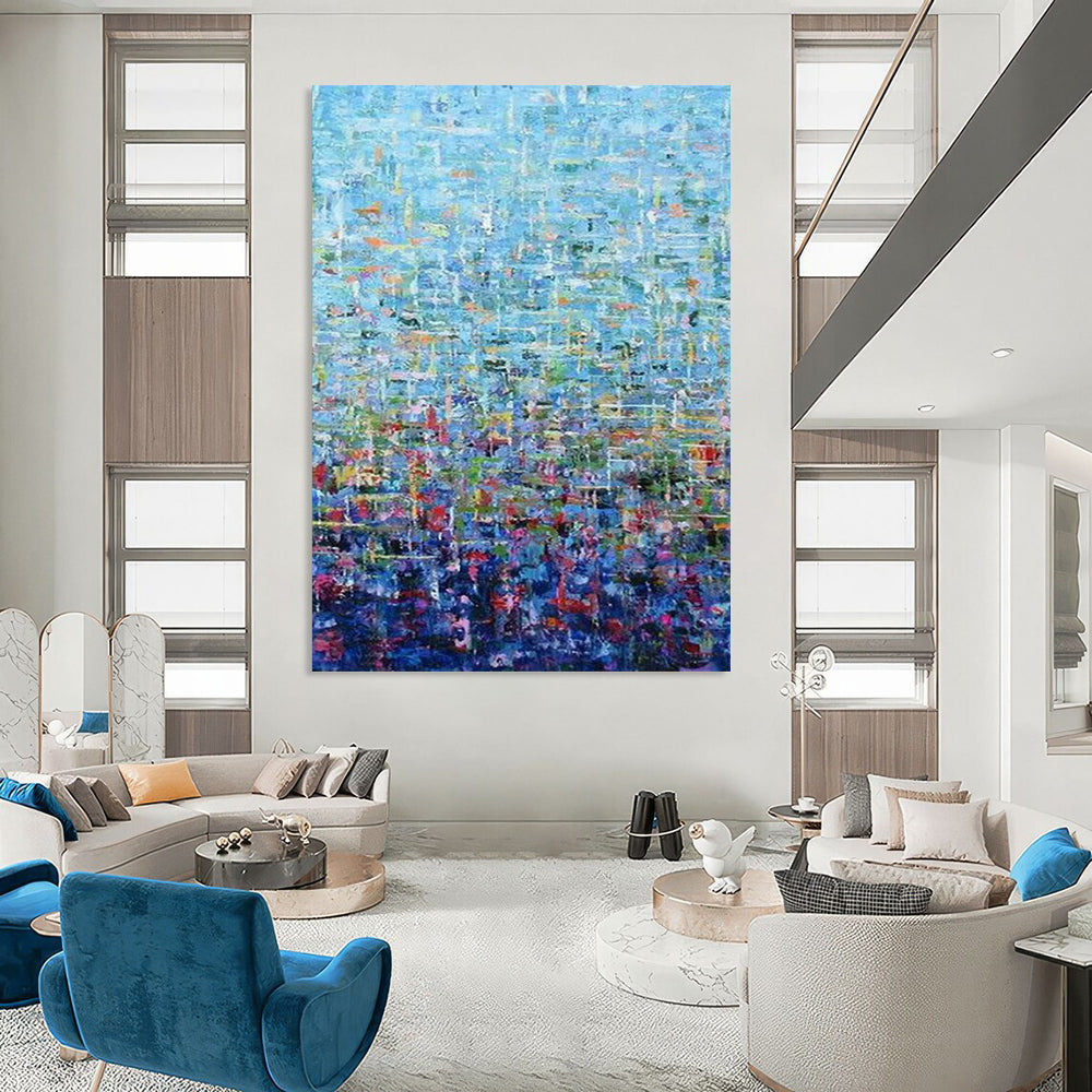 “Blue Abstract Pointillist - Style” - Abstract Painting On Canvas CT2349