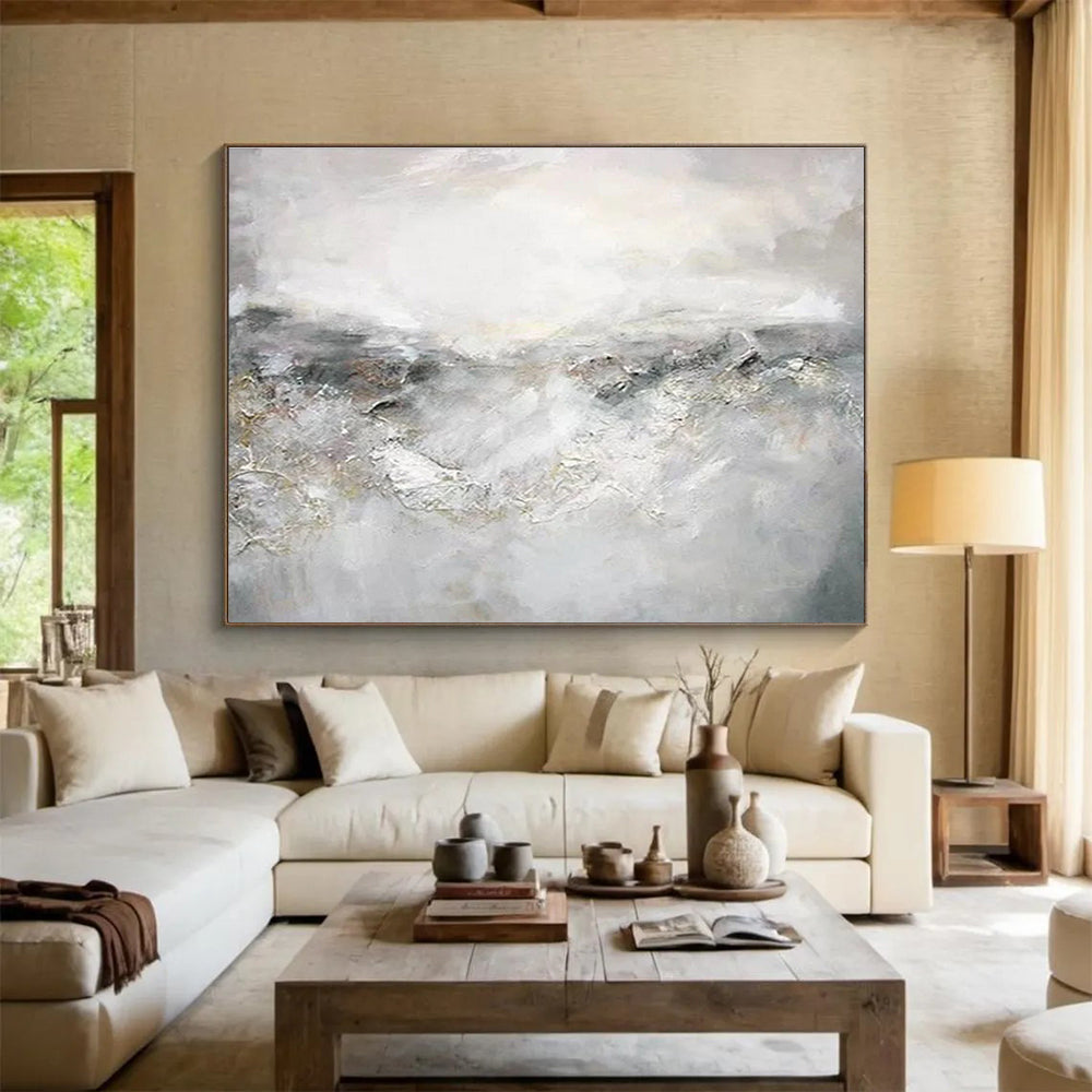 “Gray - White Abstract Mist” Abstract Oil Painting On Canvas DKH441