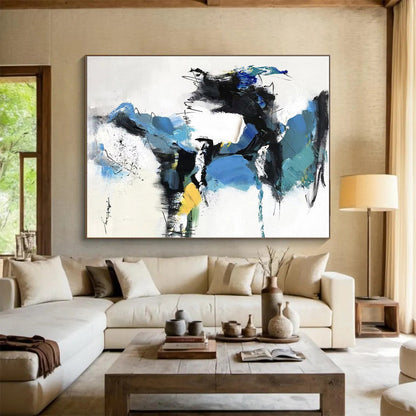 Blue, Black, White, Yellow & Green Abstract Mix, “Vivid Chaos” - Impasto Abstract Painting CT0781