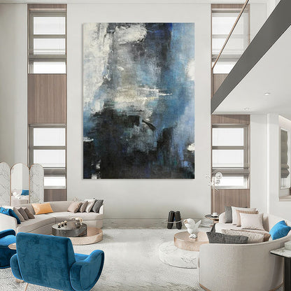 “Moody Blue & Gray Abstract” - Abstract Painting On Canvas CT2335