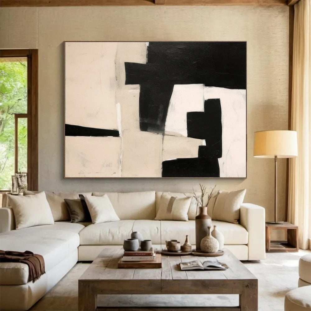 “Monochrome Geometric Abstraction” Abstract Painting On Canvas DLZ071