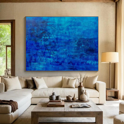 Deep Blue Abstract “Mystic Blue Depths” Painting On Canvas DKH072