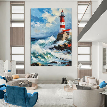 “Lighthouse in the Storm” - Impasto Maritime Oil on Canvas CT1892