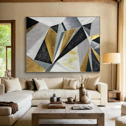 “Gold - Silver Geometric Textures” Abstract Acrylic Art CT0329