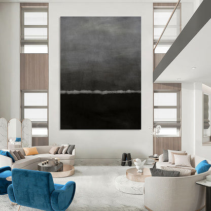 “Black & Gray Minimalist Horizon” - Black & Gray Abstract Minimalist Painting On Canvas DKH1202