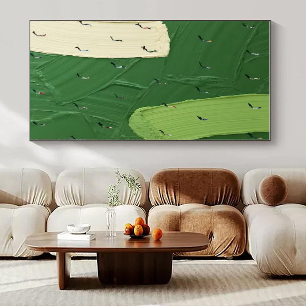 Miniature Figures on Textured Fields - Conceptual Impasto Acrylic On Canvas CT1353
