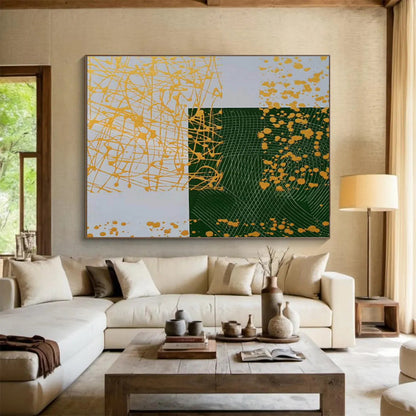 Geometric Gold and Green Abstract Painting On Canvas DKH307