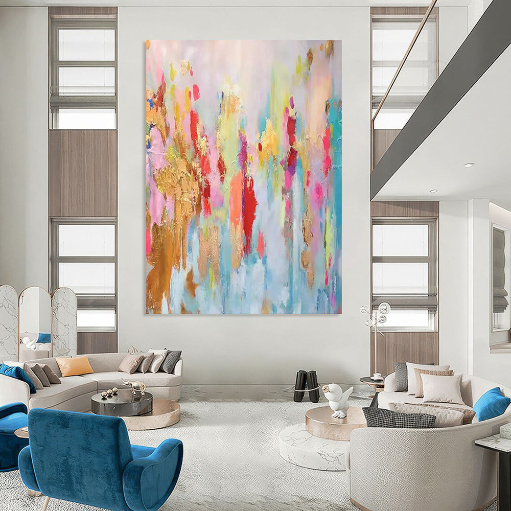 Pastel Rainbow Abstract Bursts - Abstract Painting On Canvas DKH1340