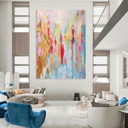 Pastel Rainbow Abstract Bursts - Abstract Painting On Canvas DKH1340