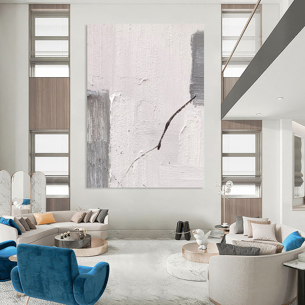 “Gray, White, Black Textured Line ‘Fragile Connection’” - Impasto Abstract Painting On Canvas DTP363
