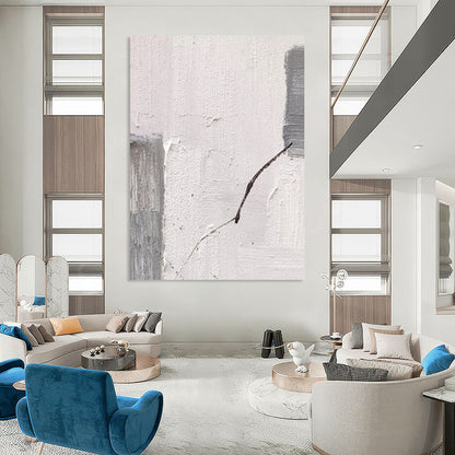 “Gray, White, Black Textured Line ‘Fragile Connection’” - Impasto Abstract Painting On Canvas DTP363