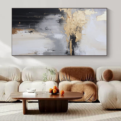 Black - White - Gold Abstract Drips - Abstract Expressionist Acrylic Painting CT1399