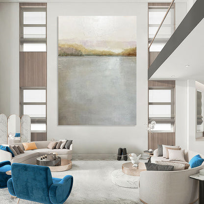 “Serene Reflections” - Gray & Gold Water - Inspired Painting On Canvas DKH1511
