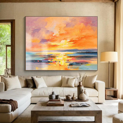 “Vibrant Sunset Seascape” Abstract Impasto Painting On Canvas DKH419