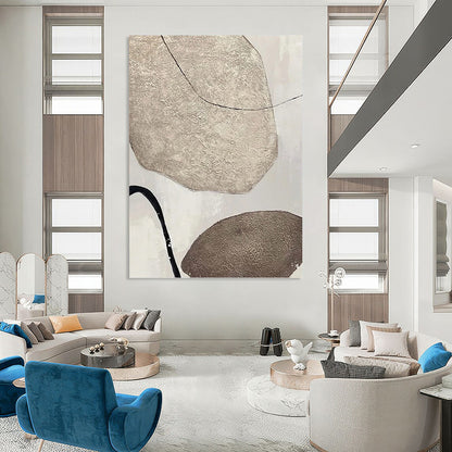 “Textured Neutral Shapes with Black Lines” - Minimalist Abstract Painting On Canvas DKH1121