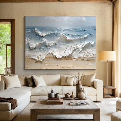 “Impasto Waves Crashing on Shore” - Dynamic Seascape Painting On Canvas DKH796