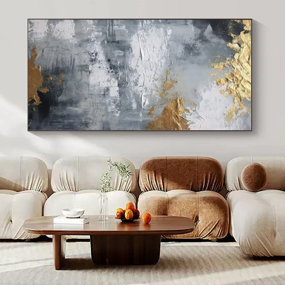 Grey - Gold Textured Abstraction II - Abstract Impasto Oil CT1261