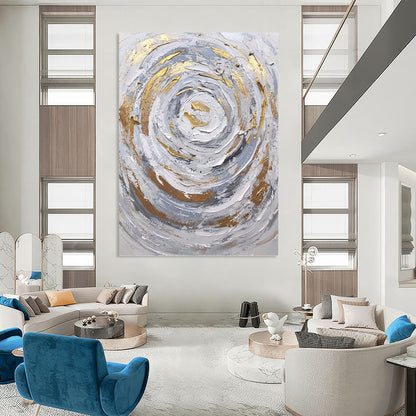 Silver - Gray and Gold Swirl - Abstract Impasto Painting On Canvas DKH1286