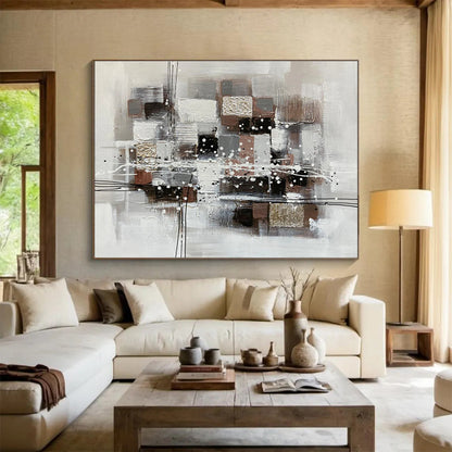 “Neutral & Gold Abstract Composition” Abstract Textured Painting On Canvas DKH354