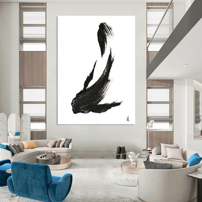 “Ink - Black Fish Silhouette” - Minimalist Ink Painting On Canvas DTP181