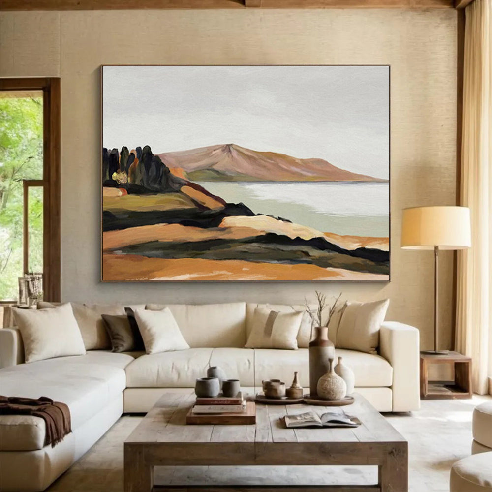 “Coastal Calm” - Brown, Green, Blue Landscape Oil Painting On Canvas DKH729