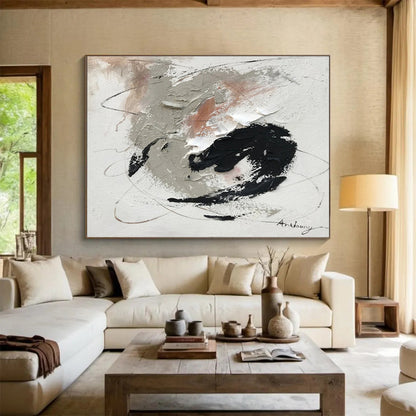 Textured Gray and Black Abstract Painting On Canvas DKH312