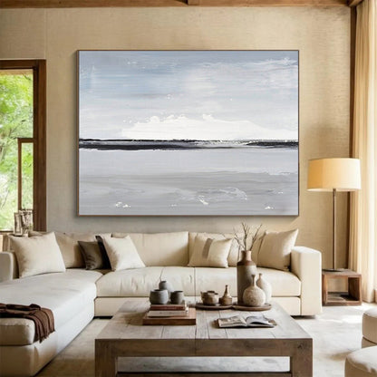 “Gray - White Minimalist Sea” Abstract Acrylic Painting On Canvas DKH437