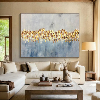 “Gold and Blue Abstract Sparkle” Painting On Canvas DKH164