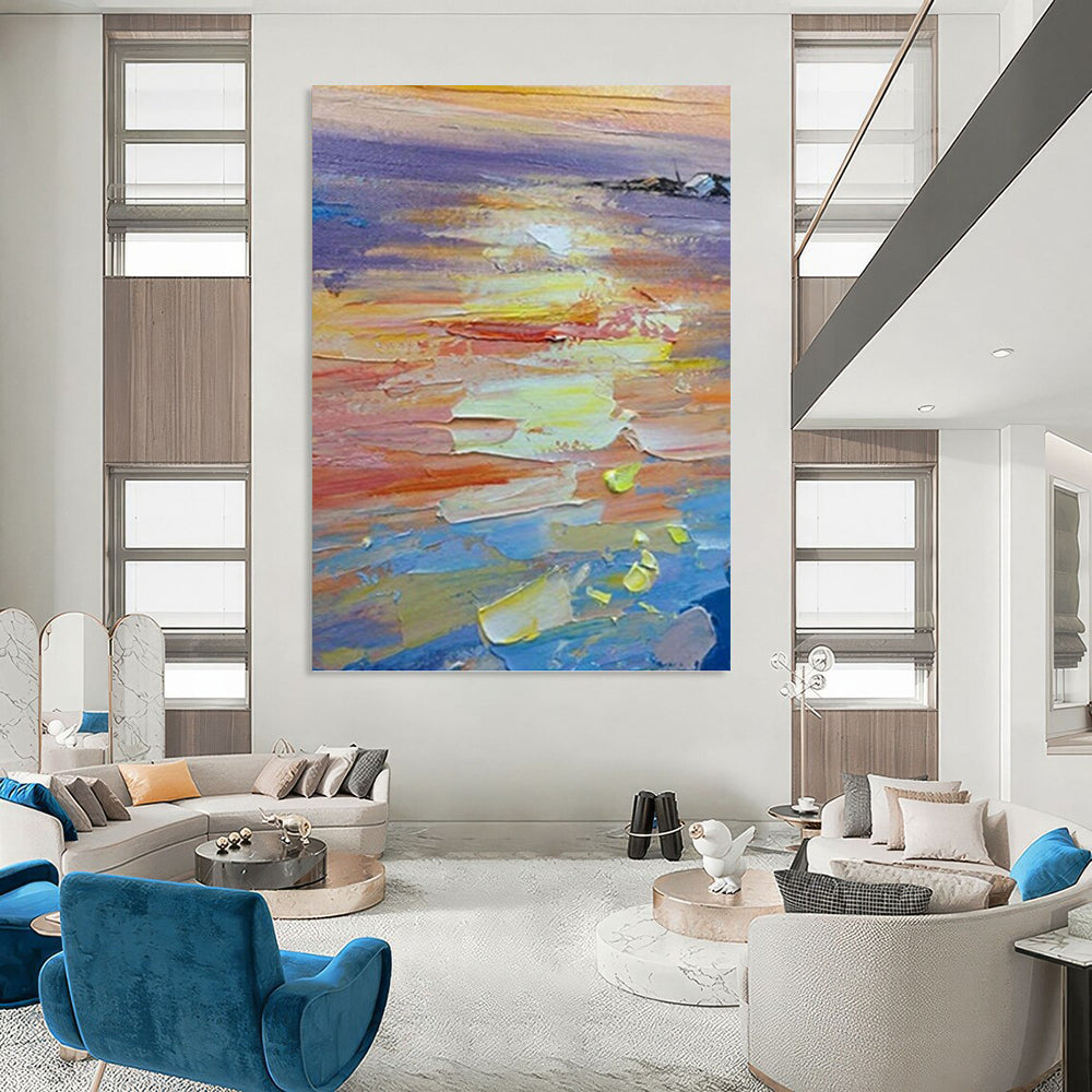 “Textured Sunset Impasto” - Colorful Impressionistic Seascape Painting DKH1040