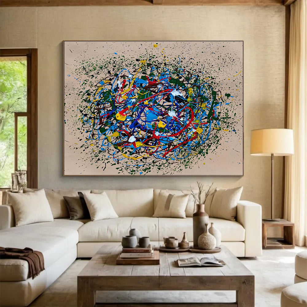 Colorful Concentric Splatter Abstract Painting On Canvas DKH304