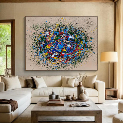 Colorful Concentric Splatter Abstract Painting On Canvas DKH304