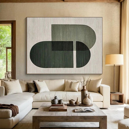 “Green Geometric Overlap”，Minimalist Abstract Style CT0674