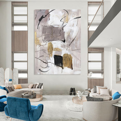 Neutral Abstract with Gold Accents - Minimalist Abstract Painting On Canvas DKH1285